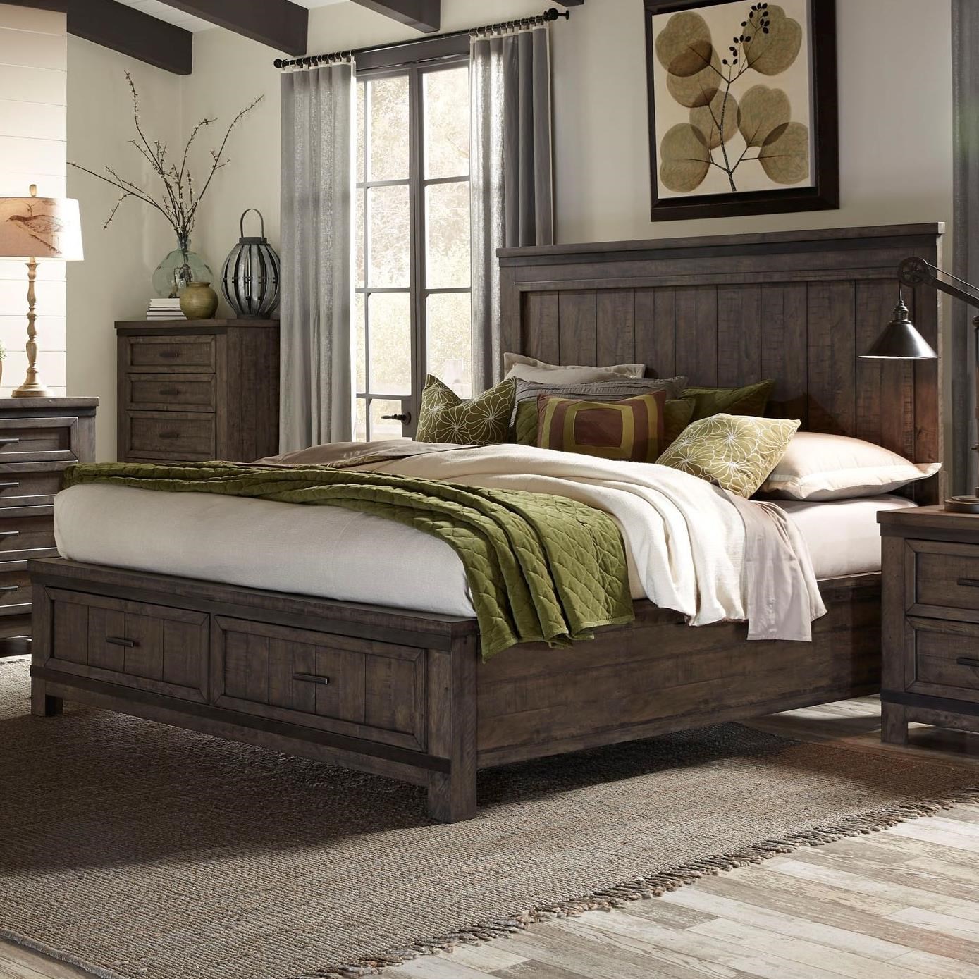 Liberty Furniture Thornwood Hills Queen Storage Bed with Two Dovetail Drawers Rooms for Less